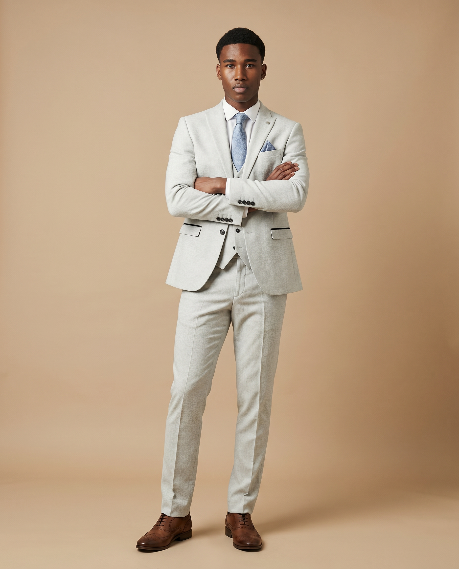 Bromley - Stone Check Three Piece Prom Suit