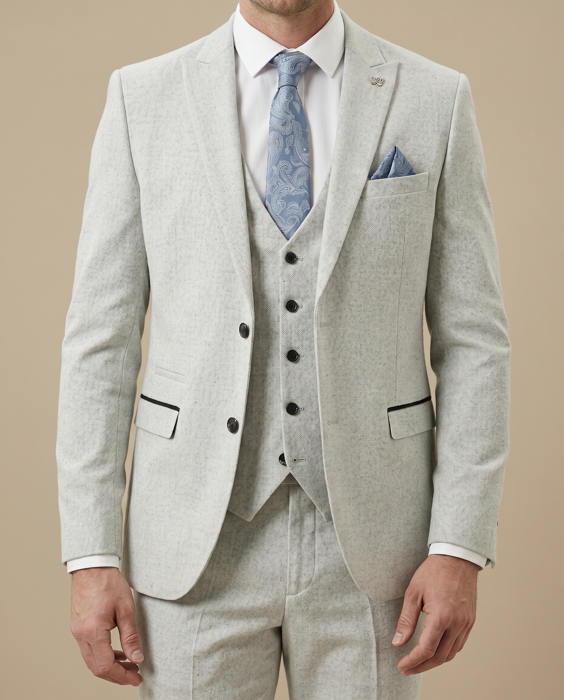 Bromley - Stone Check Three Piece Prom Suit