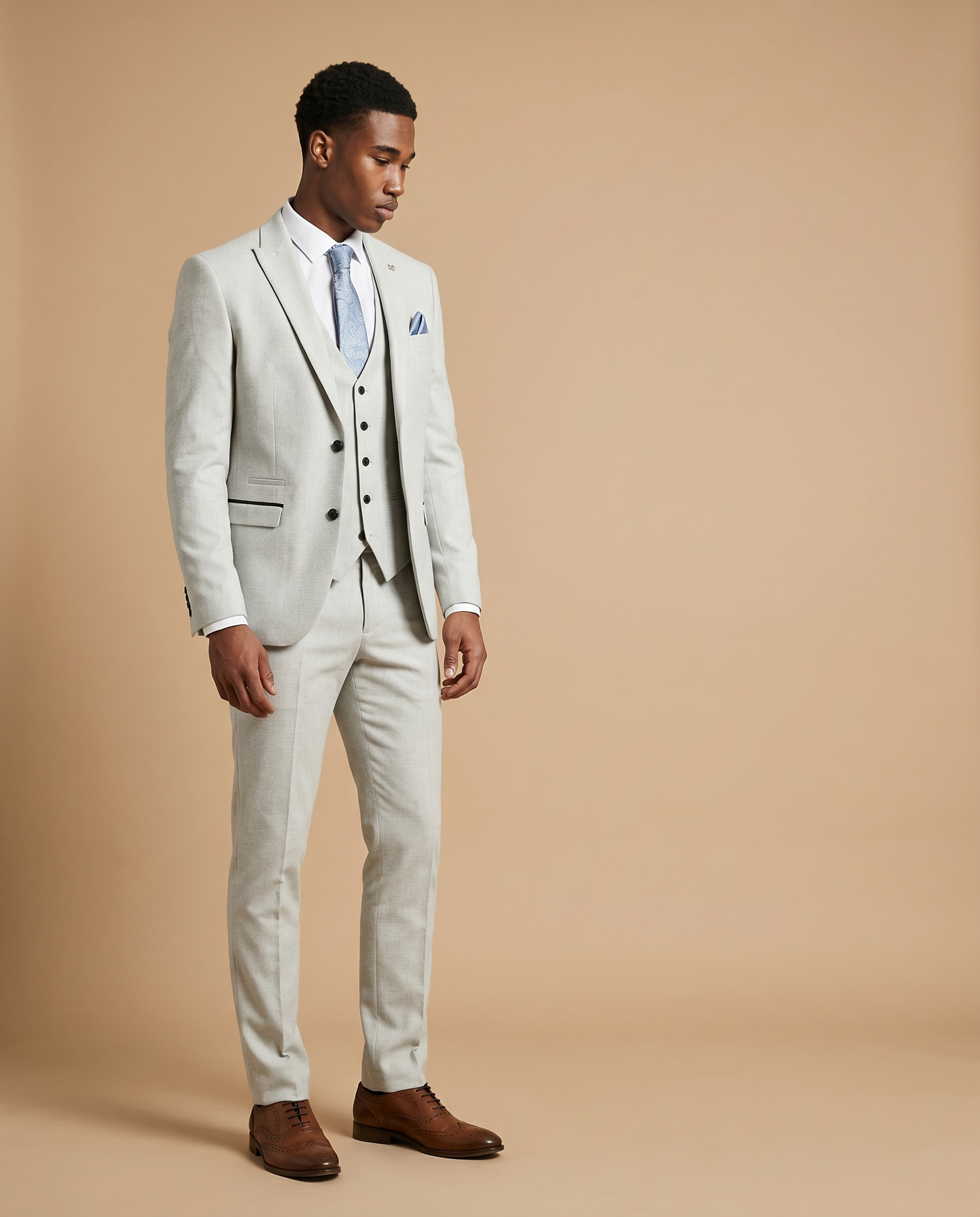 Bromley - Stone Check Three Piece Prom Suit