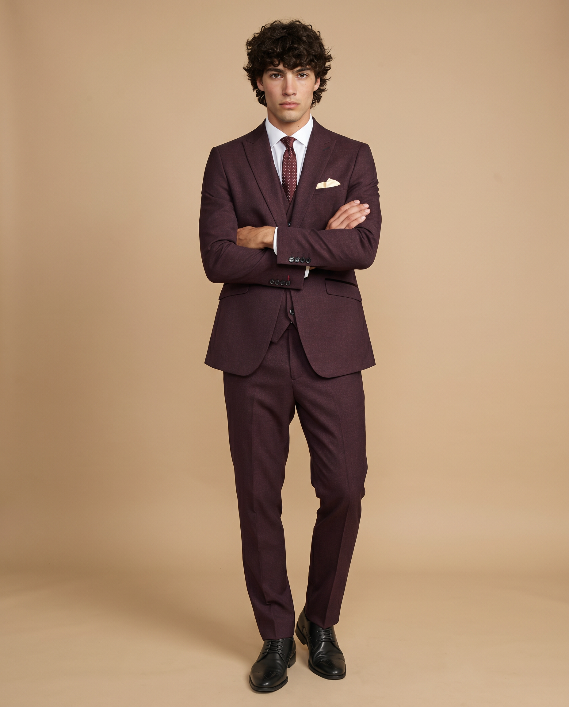 Caridi Wine Regular Check Three Piece Prom Suit