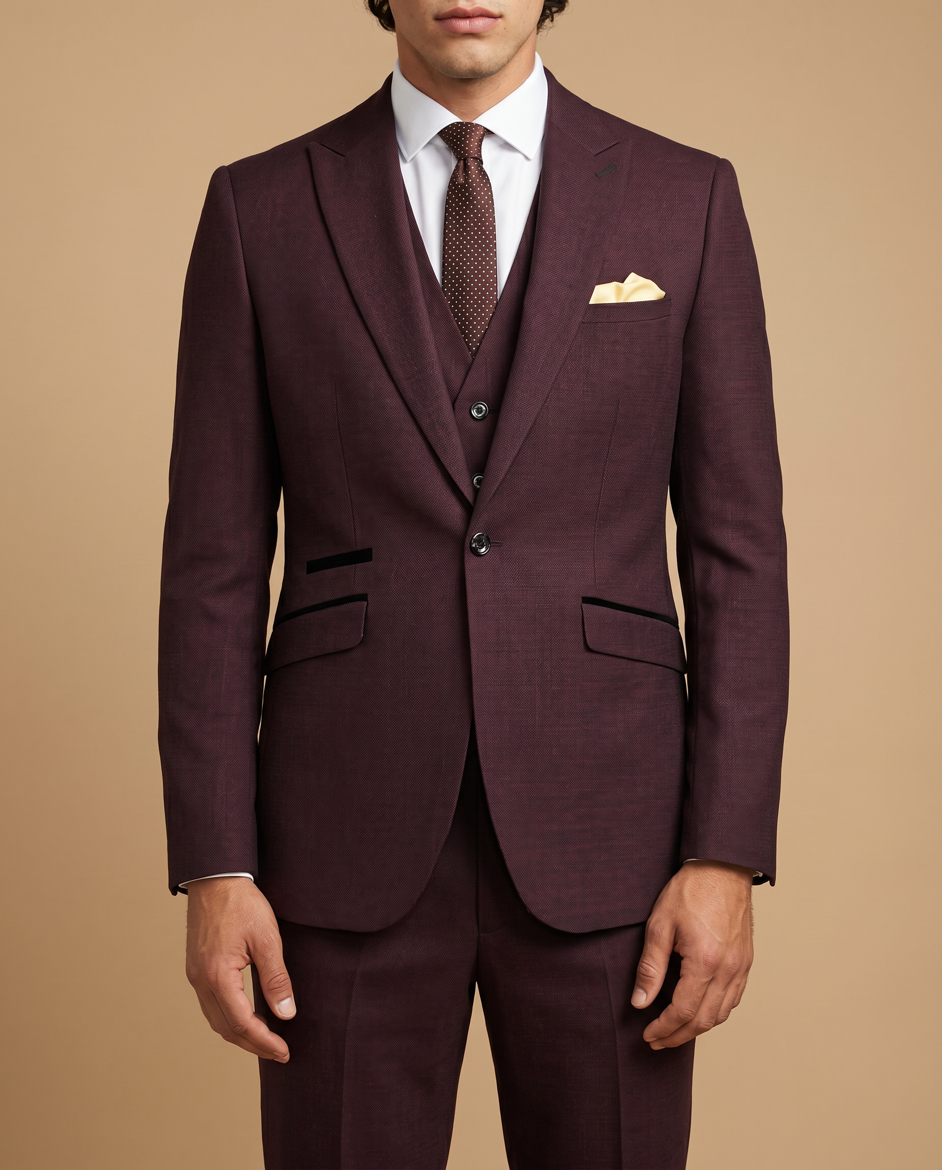 Caridi Wine Regular Check Three Piece Prom Suit