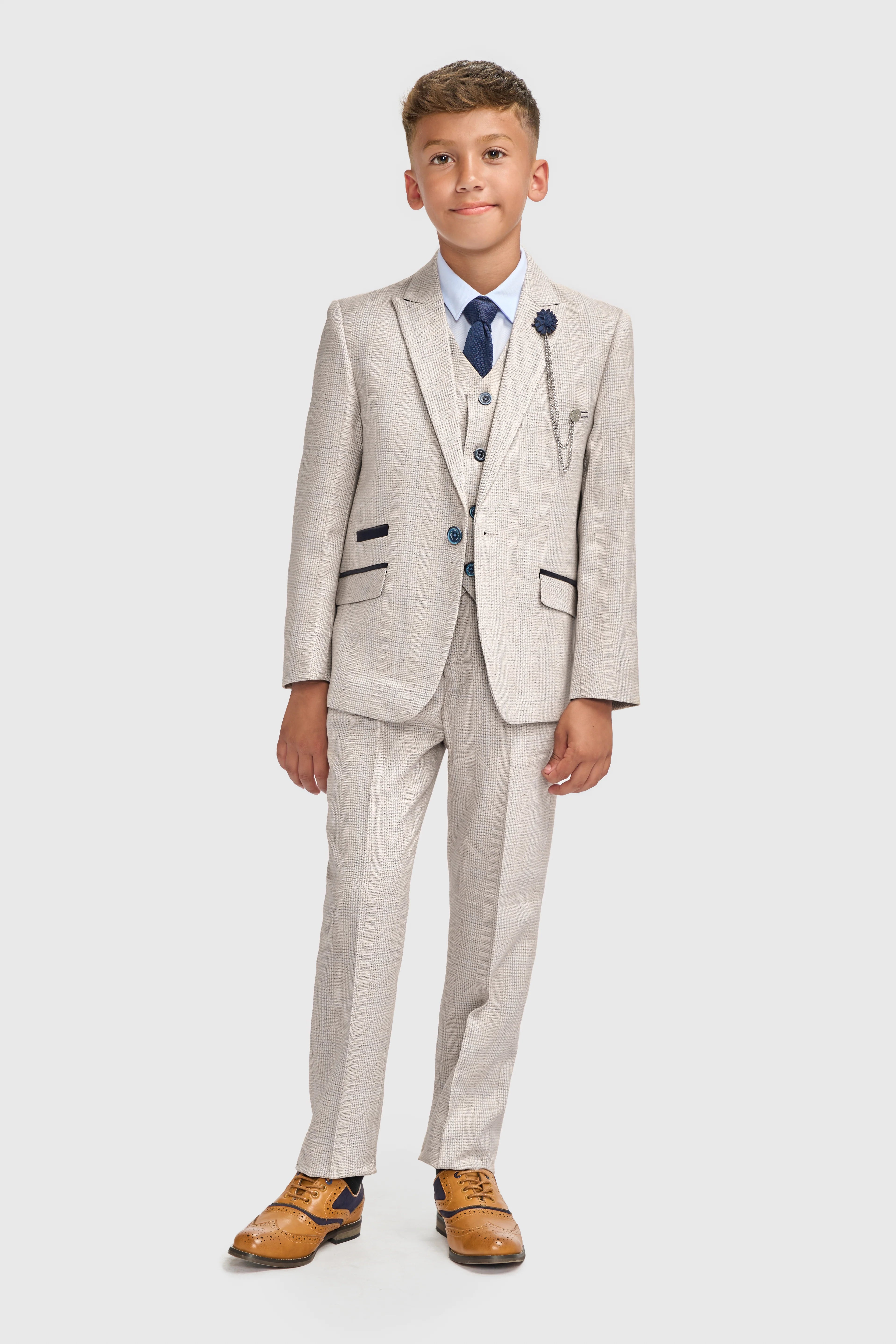 Boys Caridi Beige Three Piece Suit