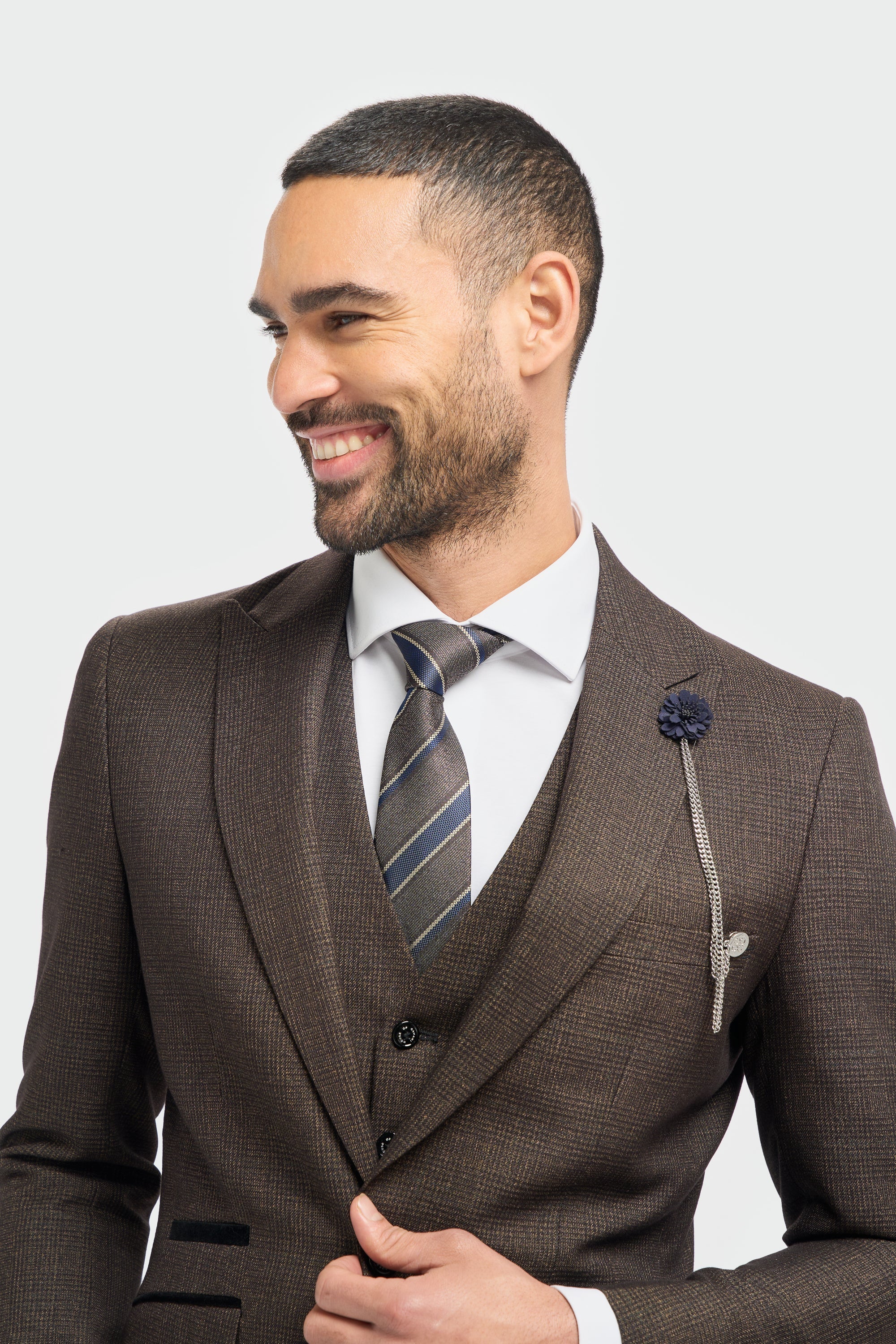 Caridi Brown Regular Check Three Piece Suit