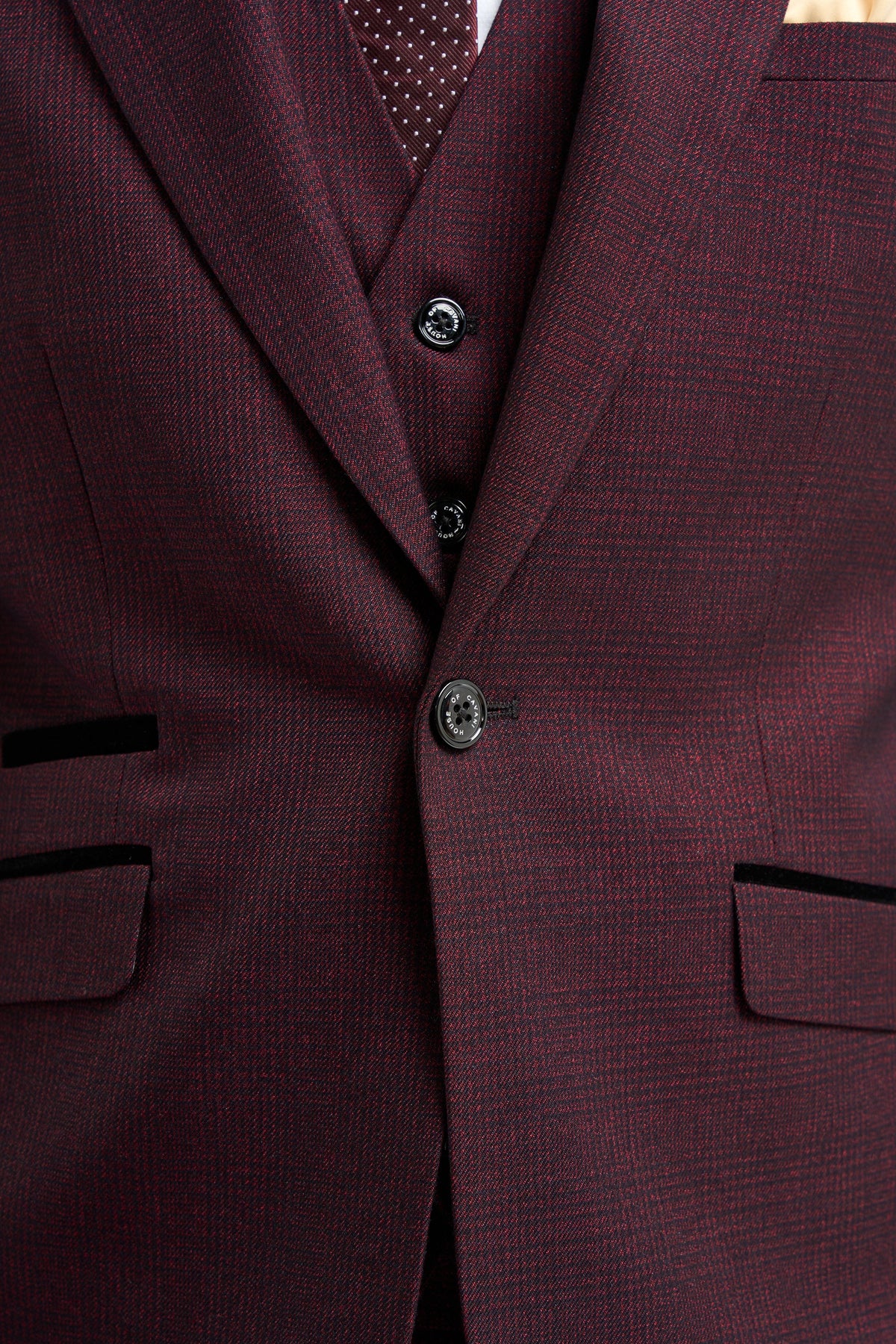Caridi - Wine Regular Check Three Piece Suit