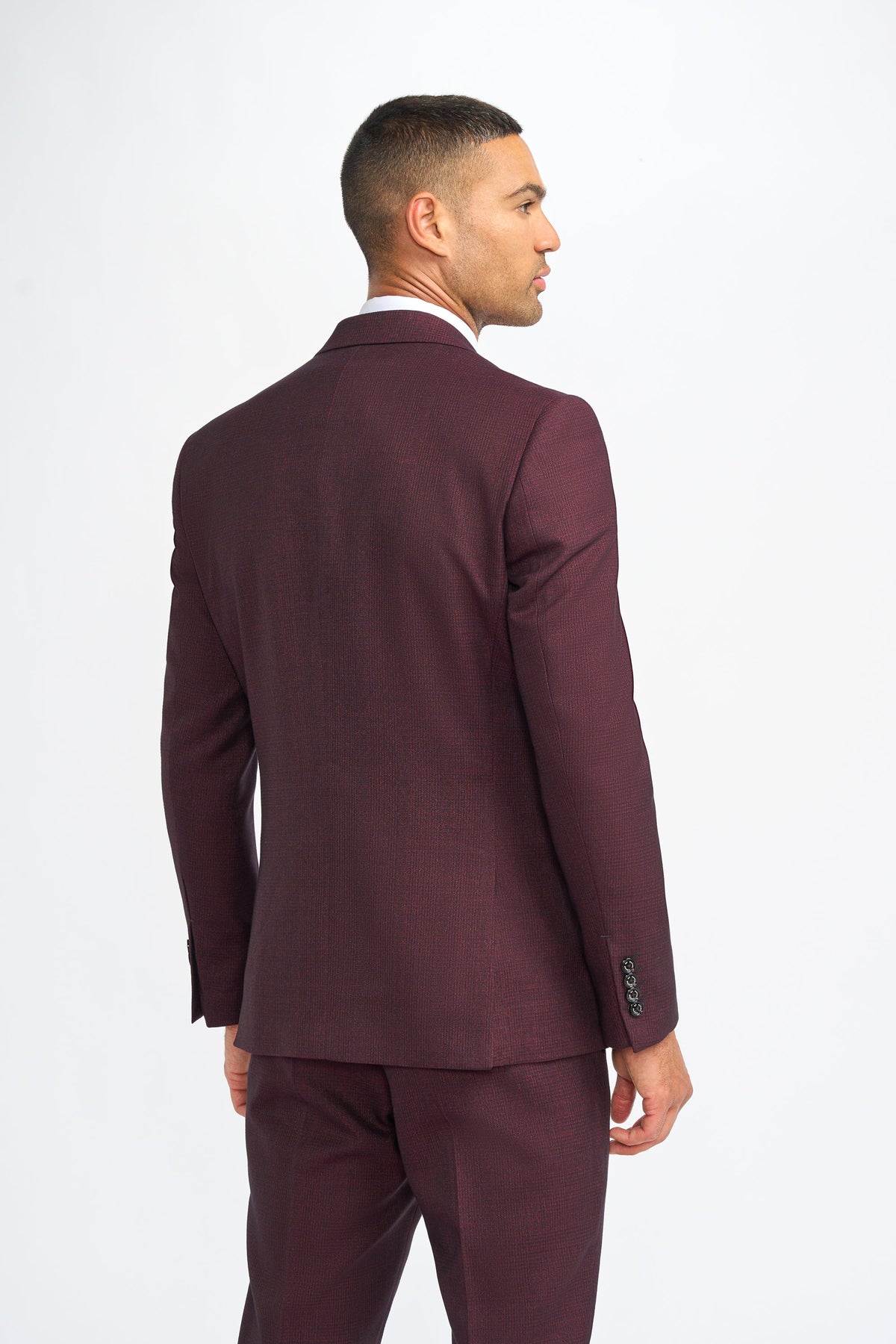 Caridi - Wine Regular Check Three Piece Suit