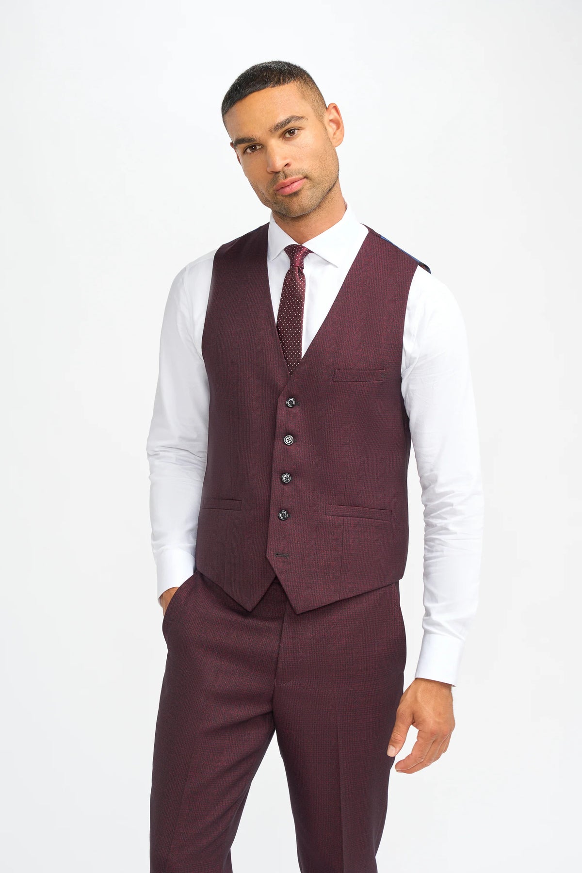 Caridi - Wine Regular Check Three Piece Suit
