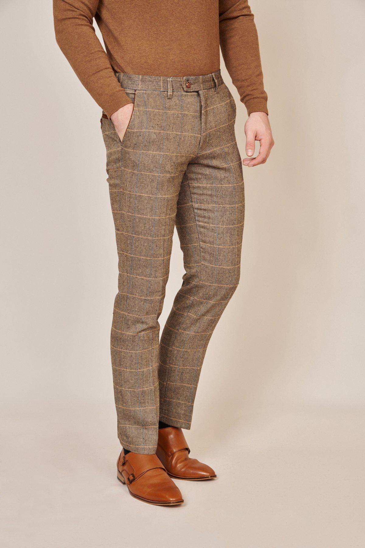 Ted - Tan Tweed Check Trousers