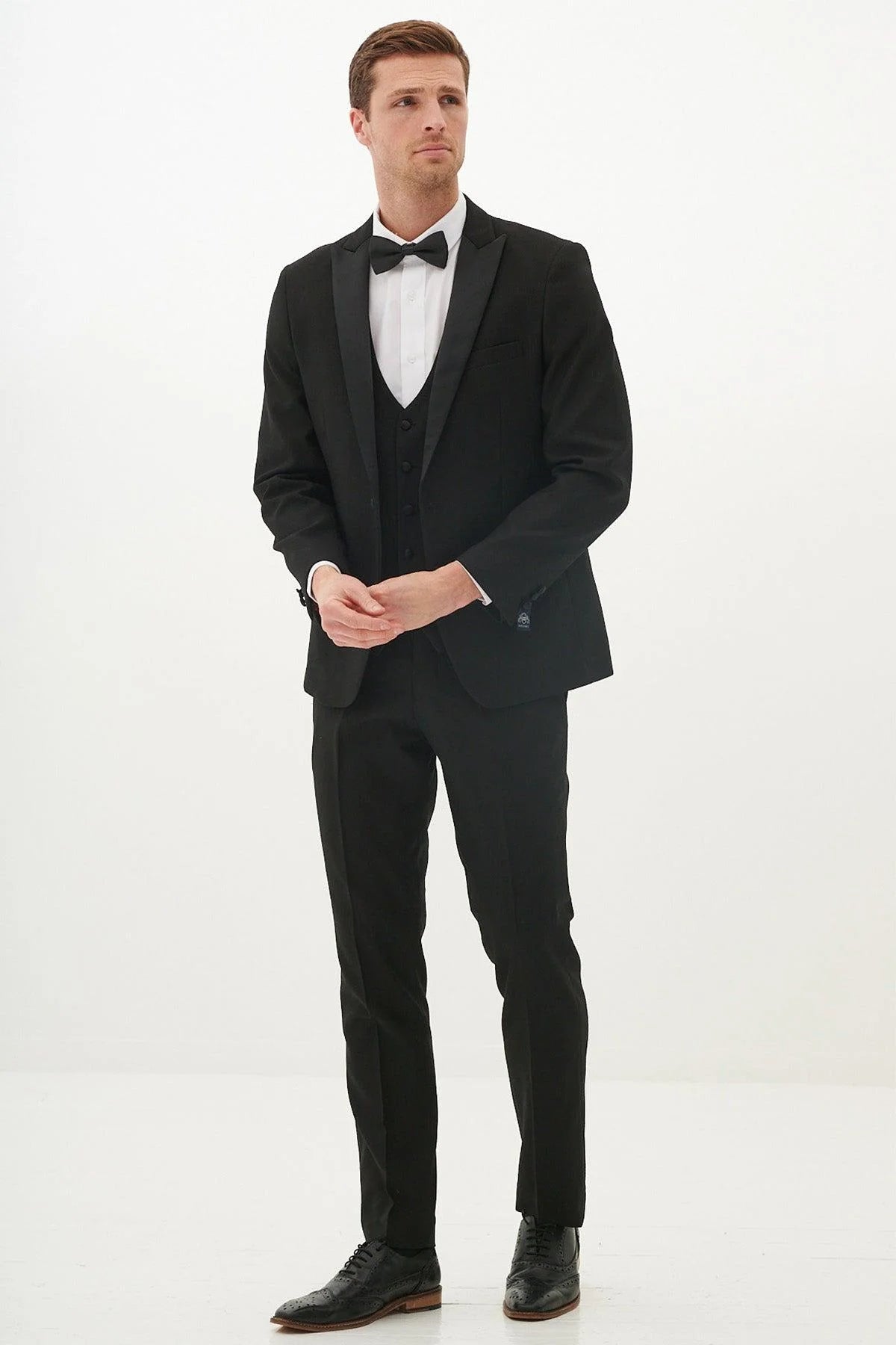 Dalton - Black Tux Lapel Diamond Three Piece Suit