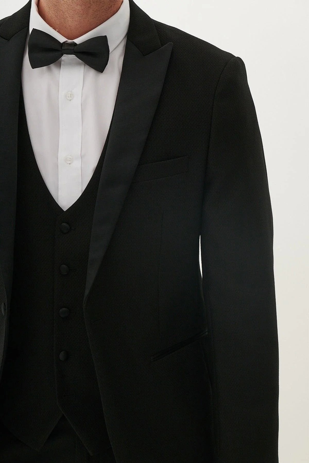 Dalton - Black Tux Lapel Diamond Three Piece Suit