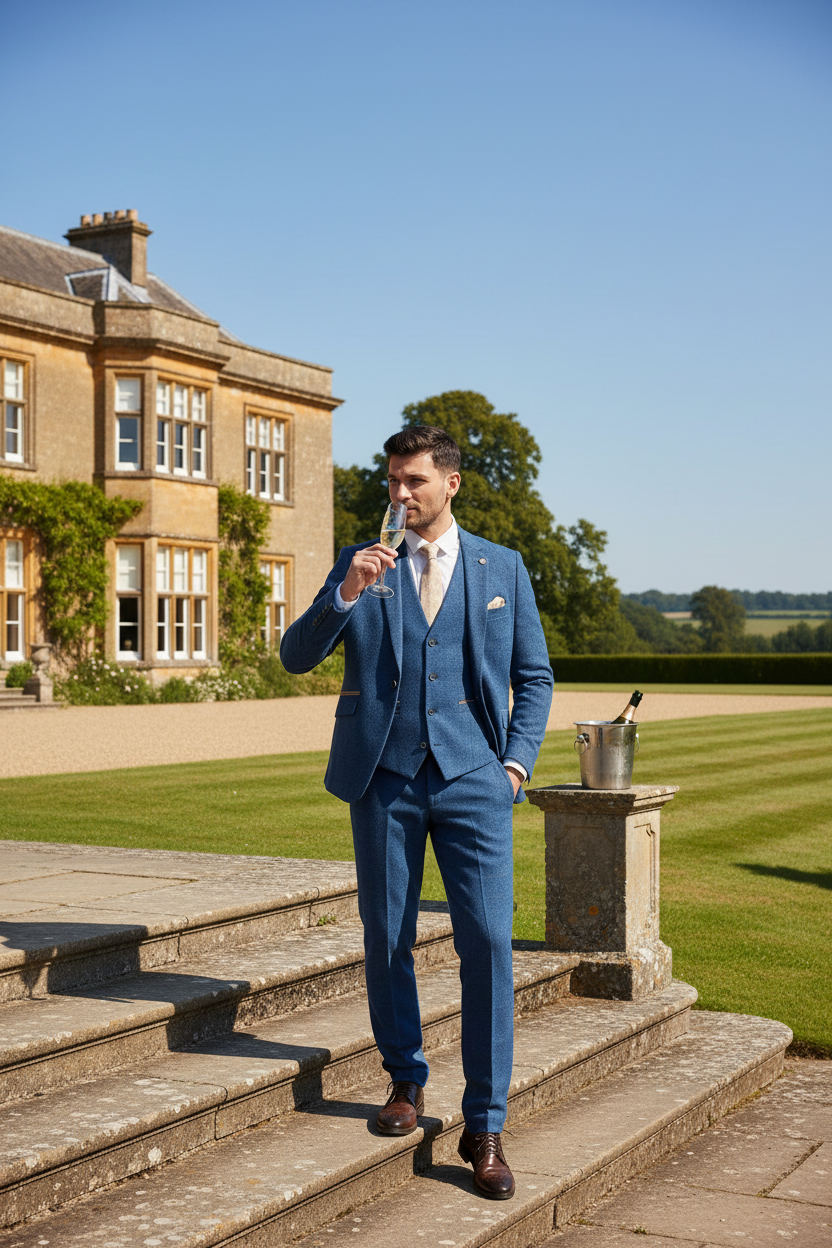Dion - Blue Tweed Check Three Piece Suit