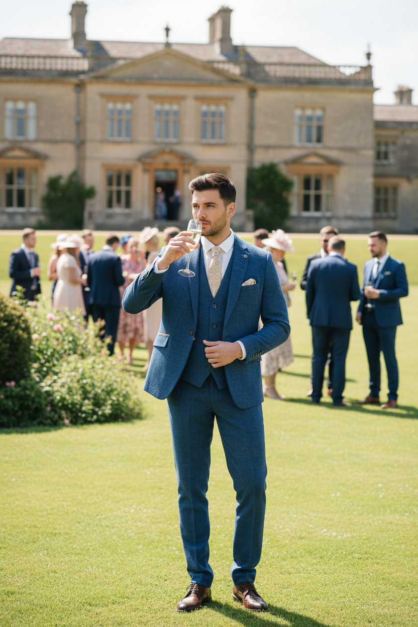 Dion - Blue Tweed Check Three Piece Suit