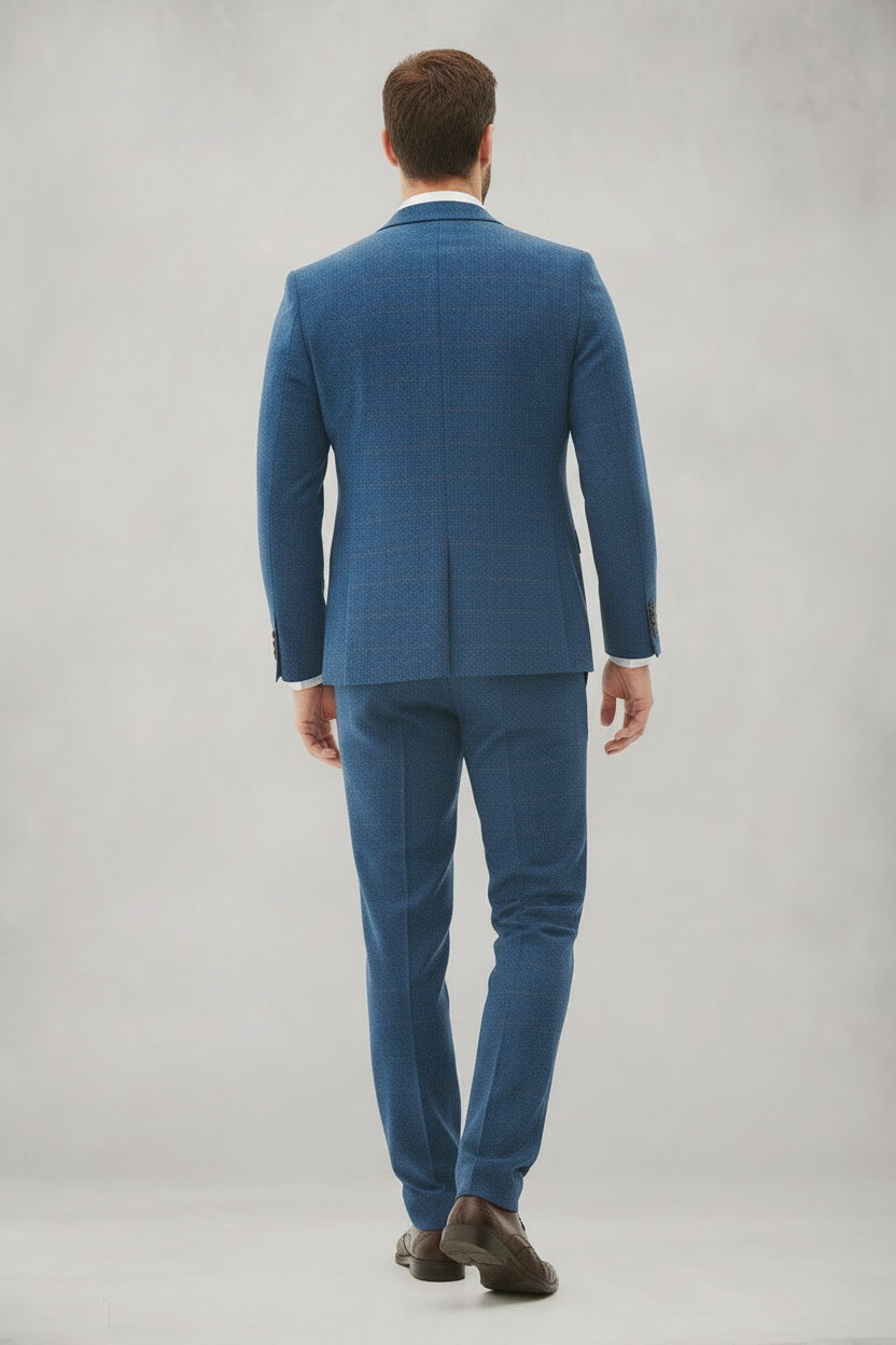 Dion - Blue Tweed Check Three Piece Suit