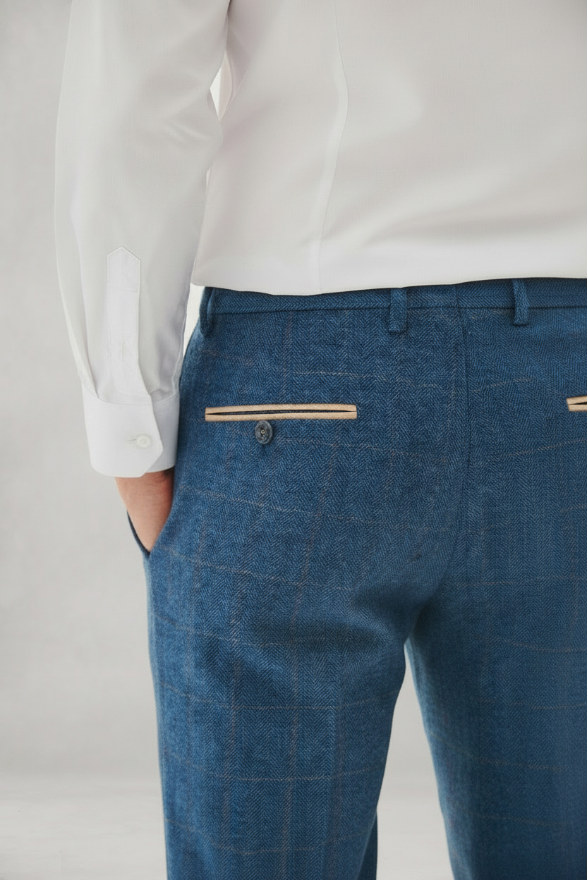 Dion - Blue Tweed Check Three Piece Suit