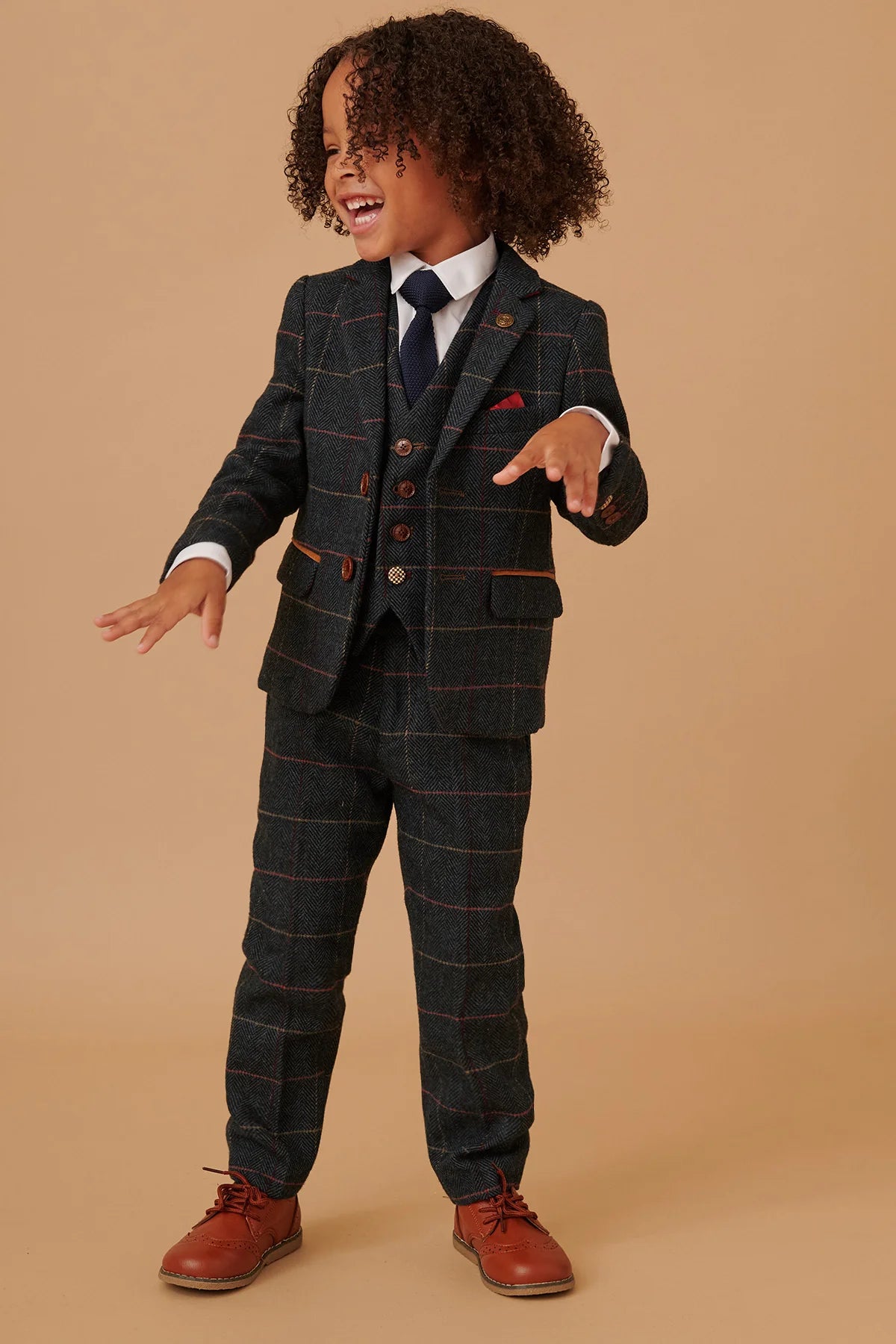 Eton - Children's Navy Blue Tweed Check Three Piece Suit