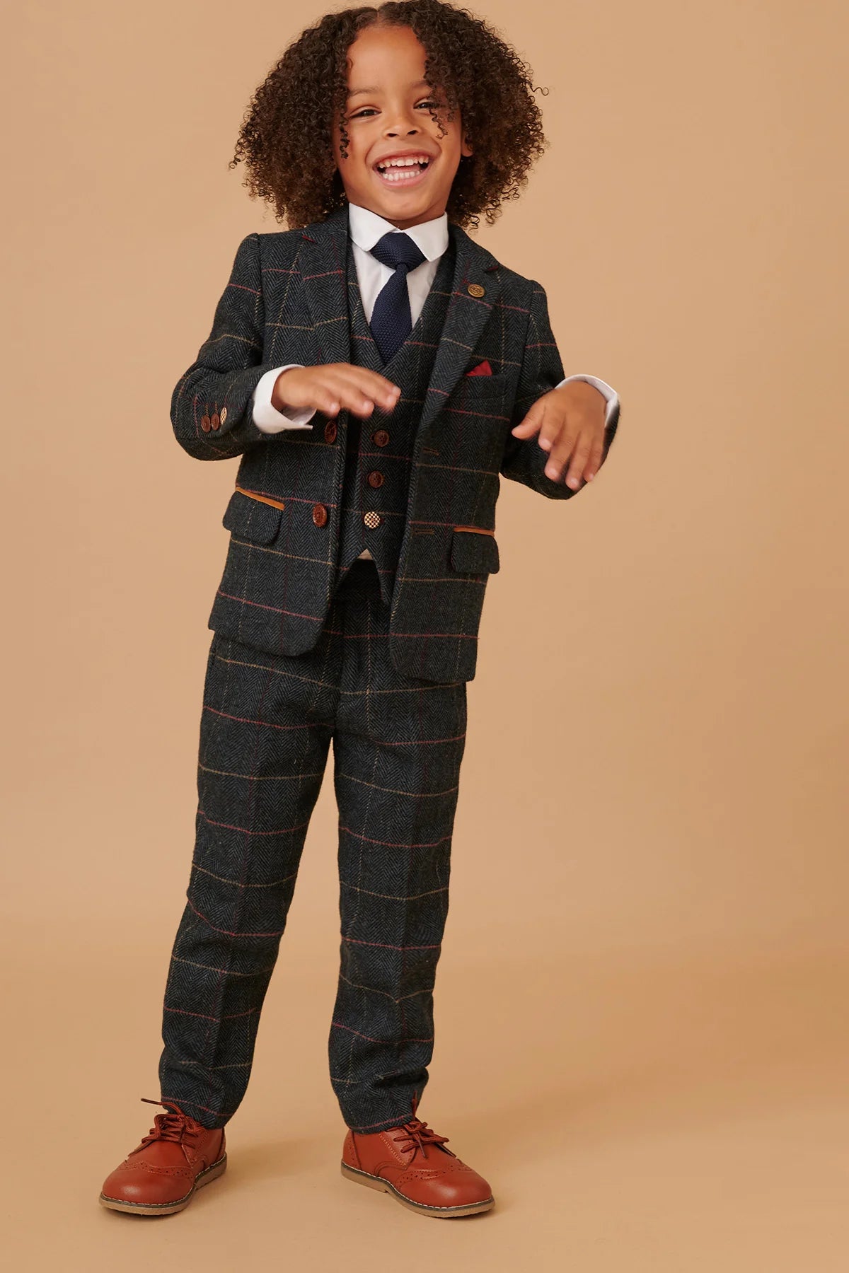Eton - Children's Navy Blue Tweed Check Three Piece Suit
