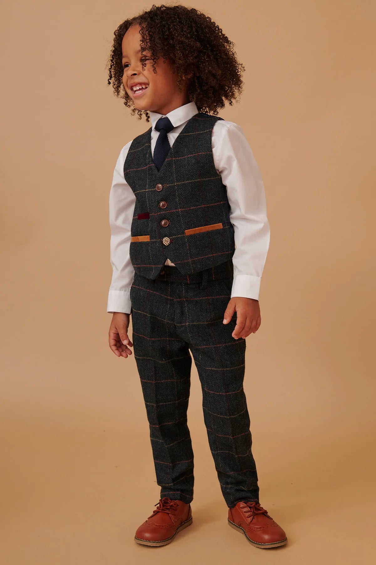Eton - Children's Navy Blue Tweed Check Three Piece Suit
