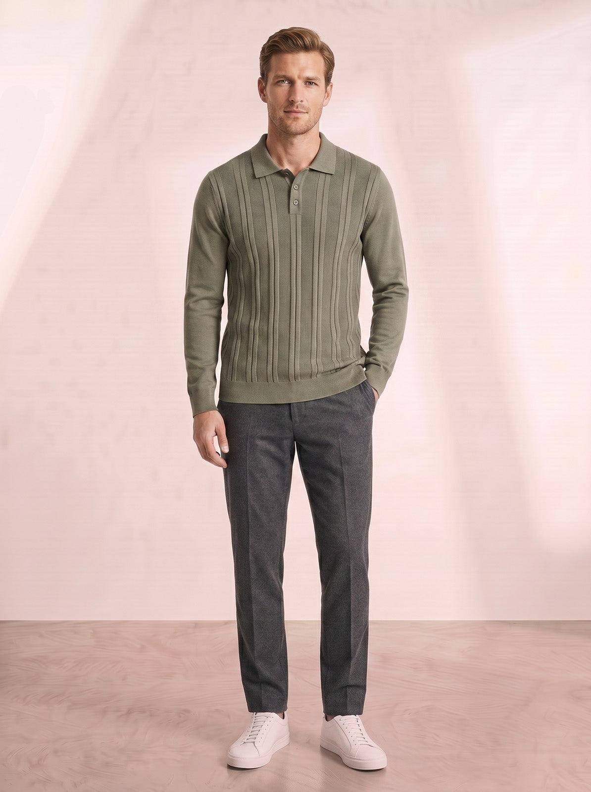 Esquire Long Sleeve Polo – Khaki