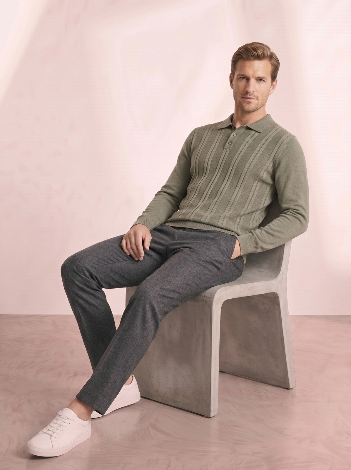 Esquire Long Sleeve Polo – Khaki