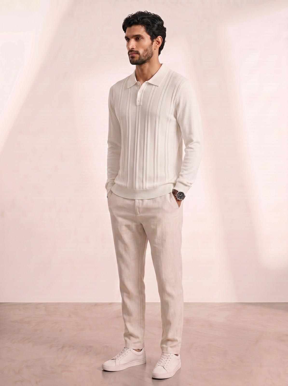 Esquire Long Sleeve Polo – White