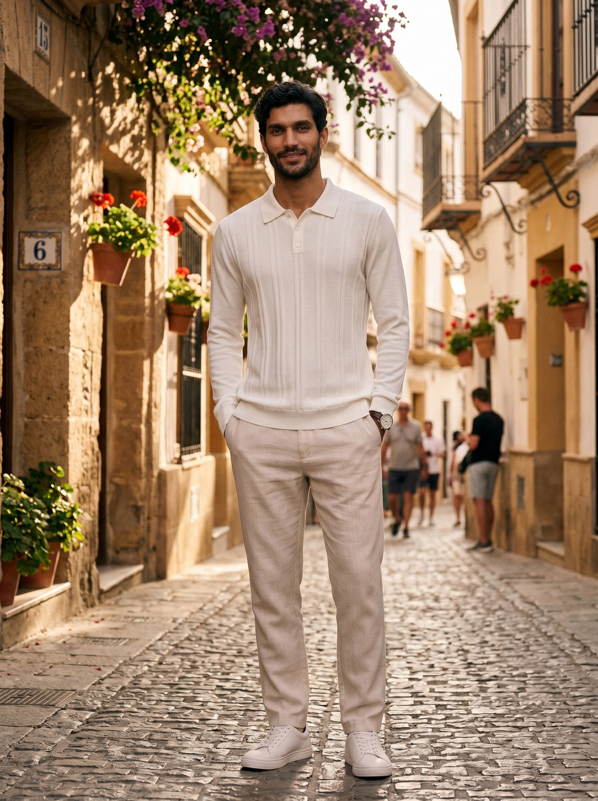 Esquire Long Sleeve Polo – White