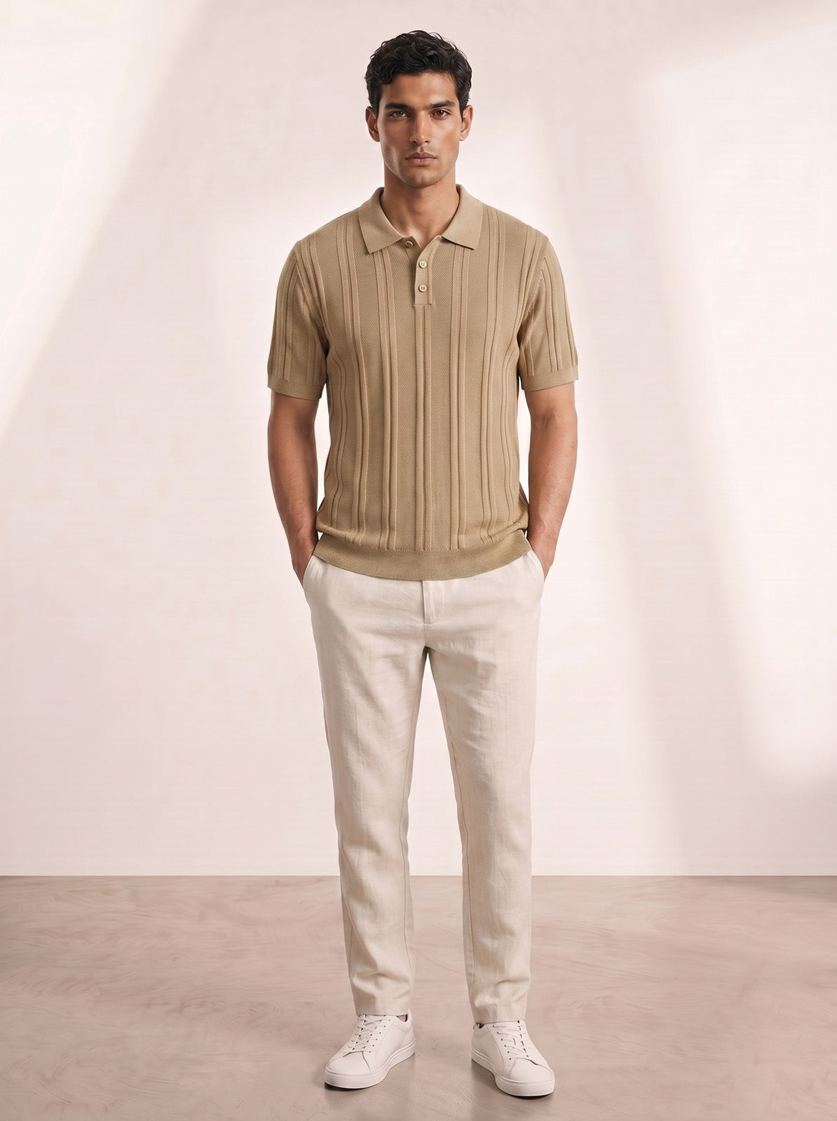 Esquire Ribbed Polo – Camel