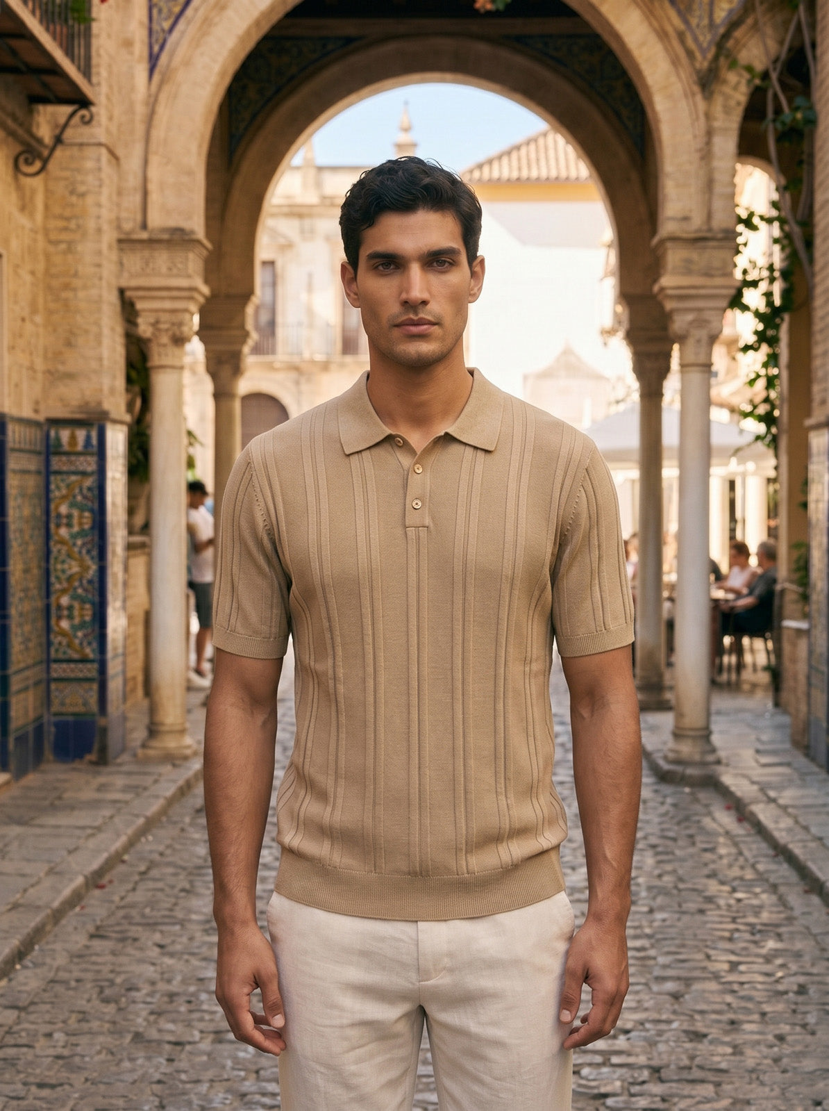Esquire Ribbed Polo – Camel