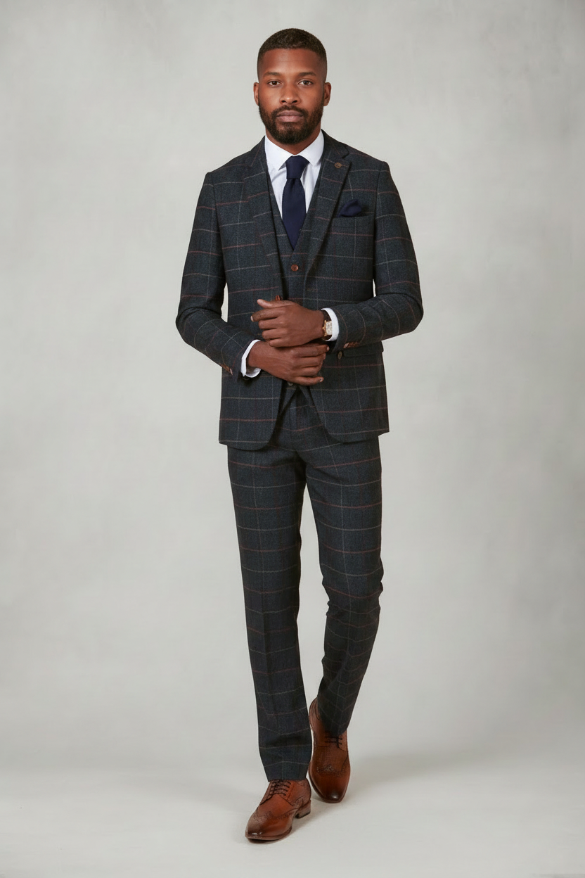 Eton - Navy Blue Tweed Check Blazer