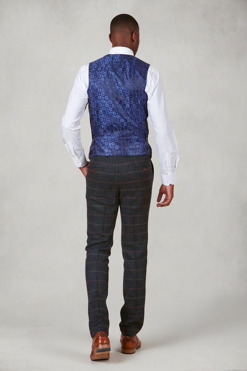 Eton - Navy Blue Tweed Check Three Piece Suit