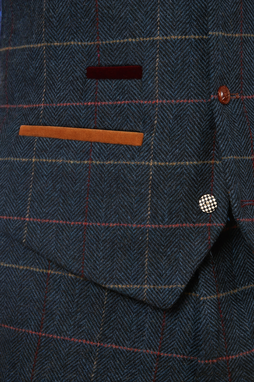 Eton - Navy Blue Tweed Check Three Piece Suit