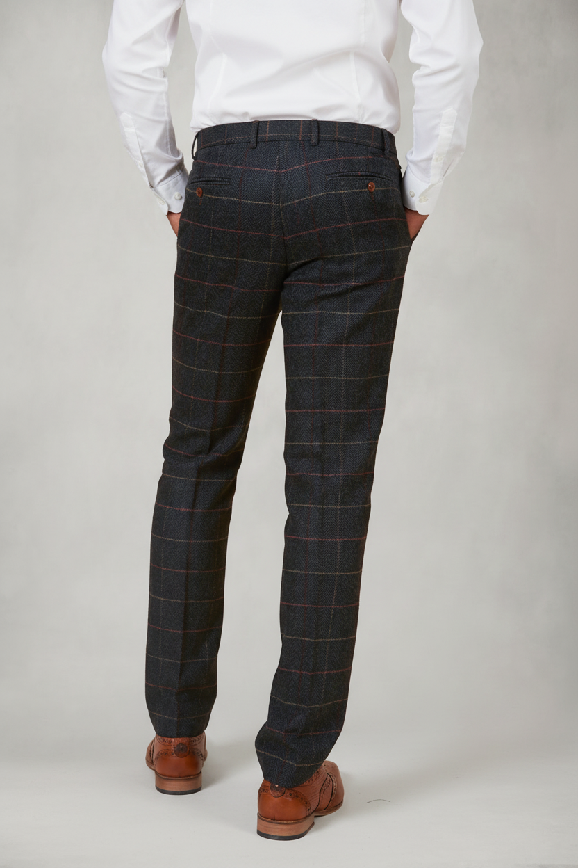 Eton - Navy Blue Tweed Check Trousers