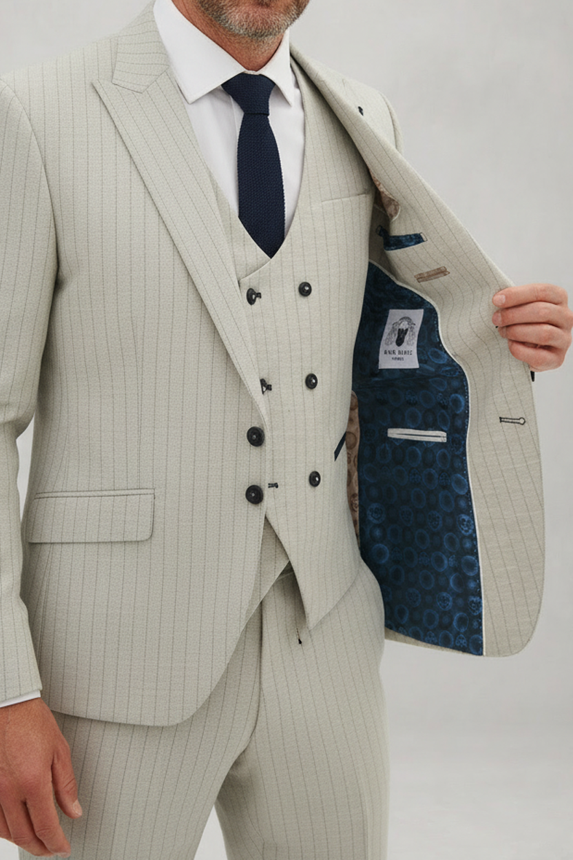 Grant - Stone Pinstripe Double Breasted Suit