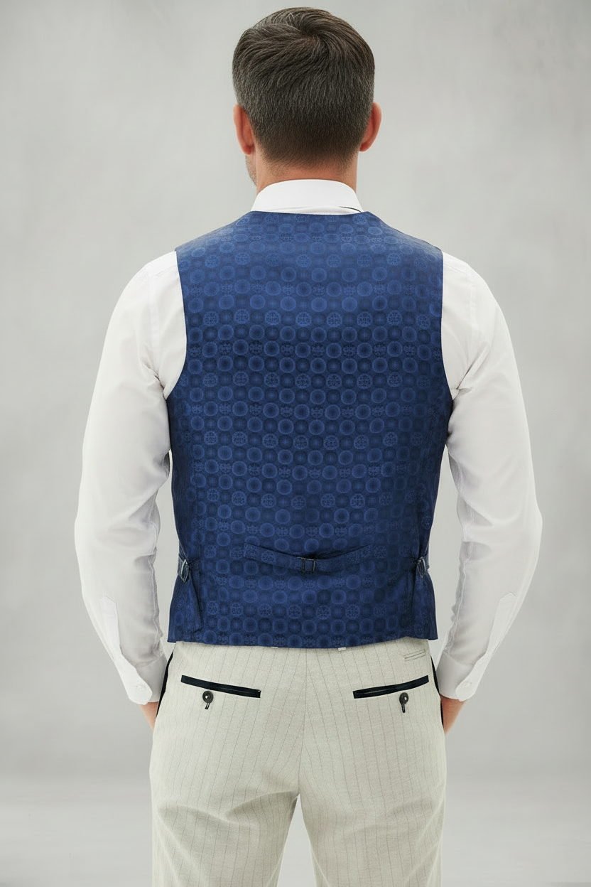 Grant - Stone Double Breasted Pinstripe Waistcoat