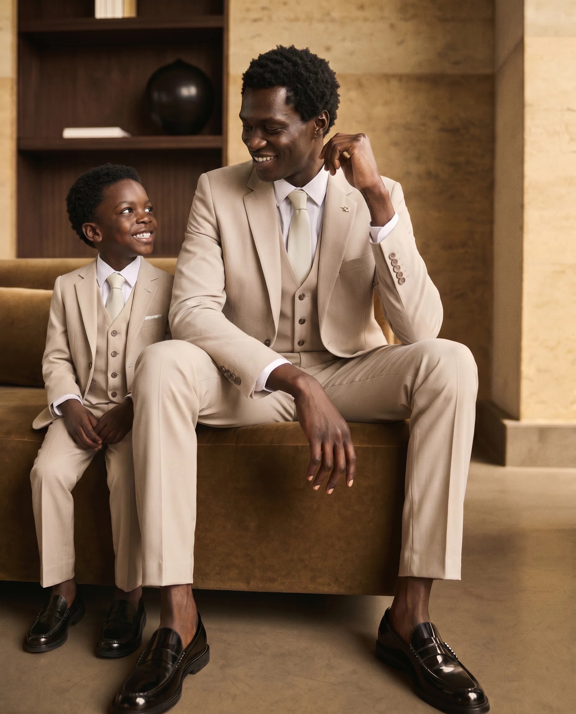 Father & Son - HM5 Stone Tailored Three Piece Suit