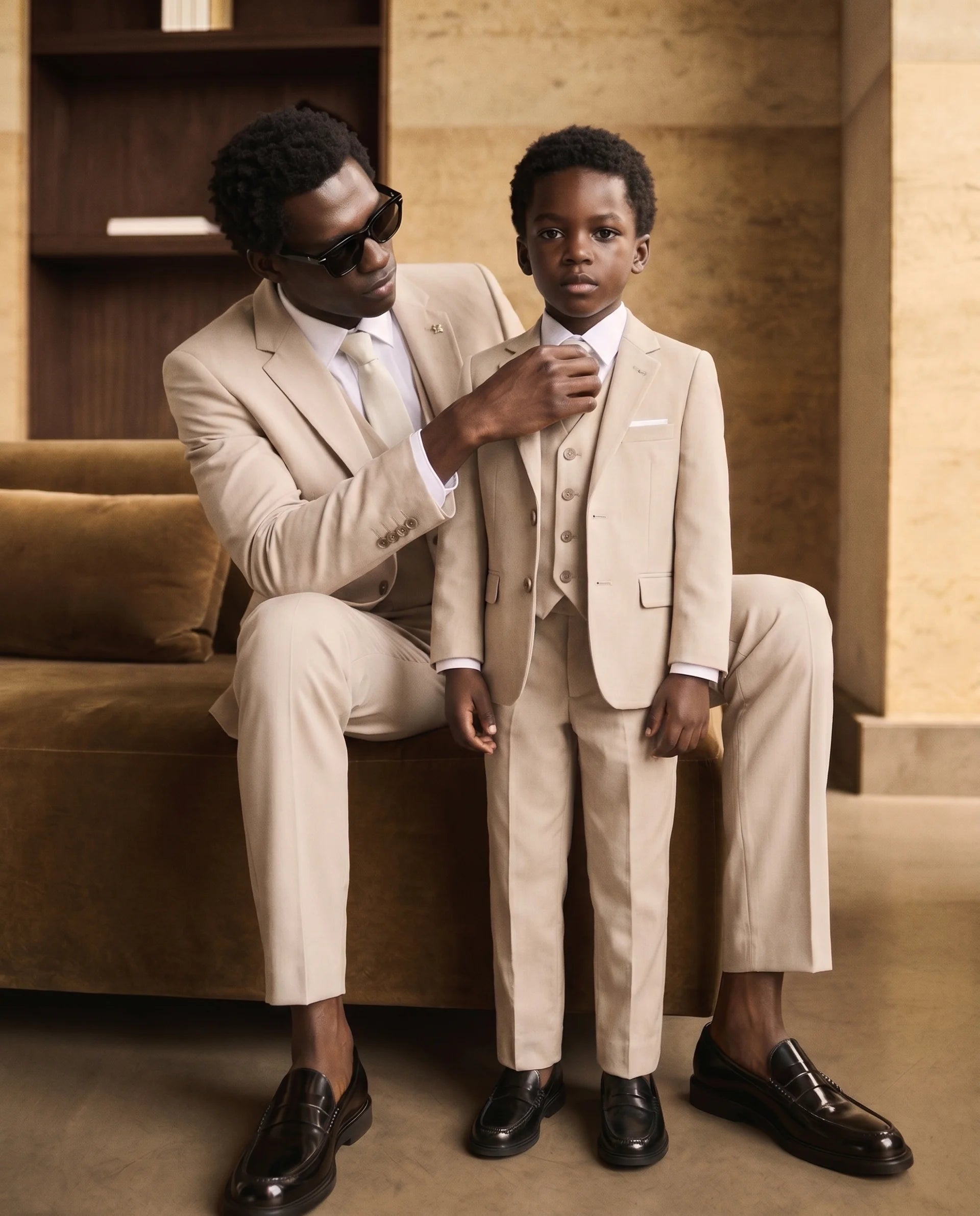 Father & Son - HM5 Stone Tailored Three Piece Suit