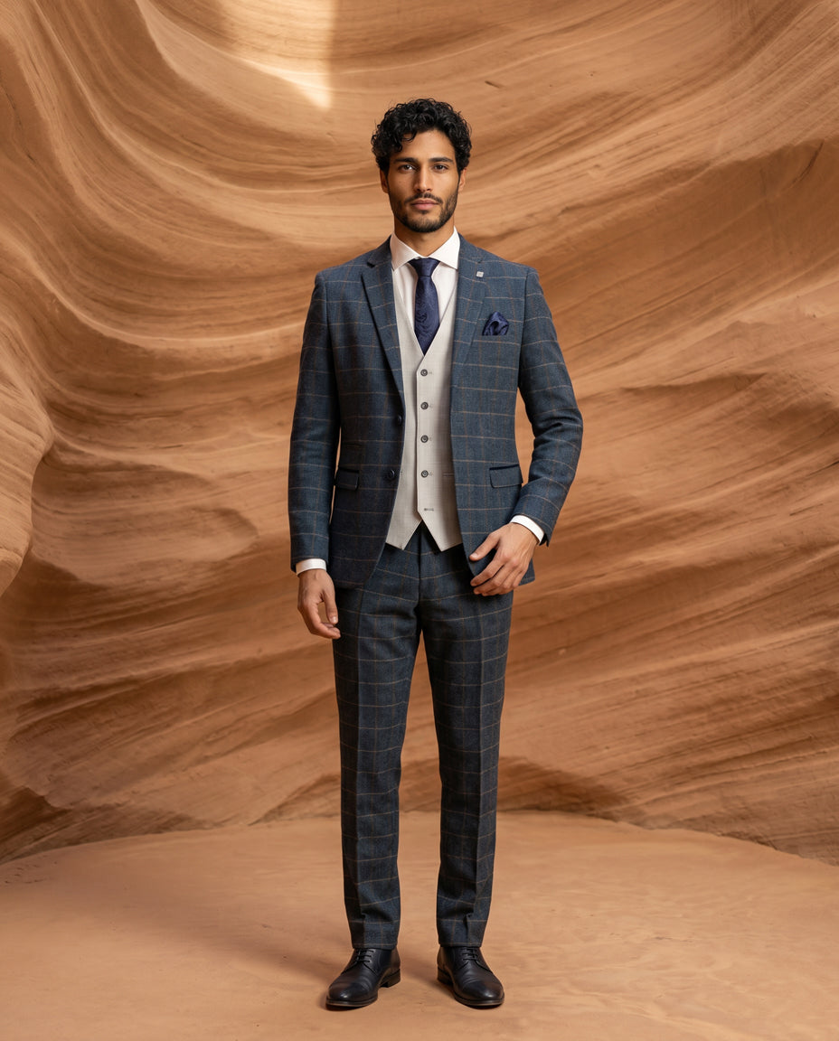 Harris Navy Tweed Suit with Belmont Silver Waistcoat