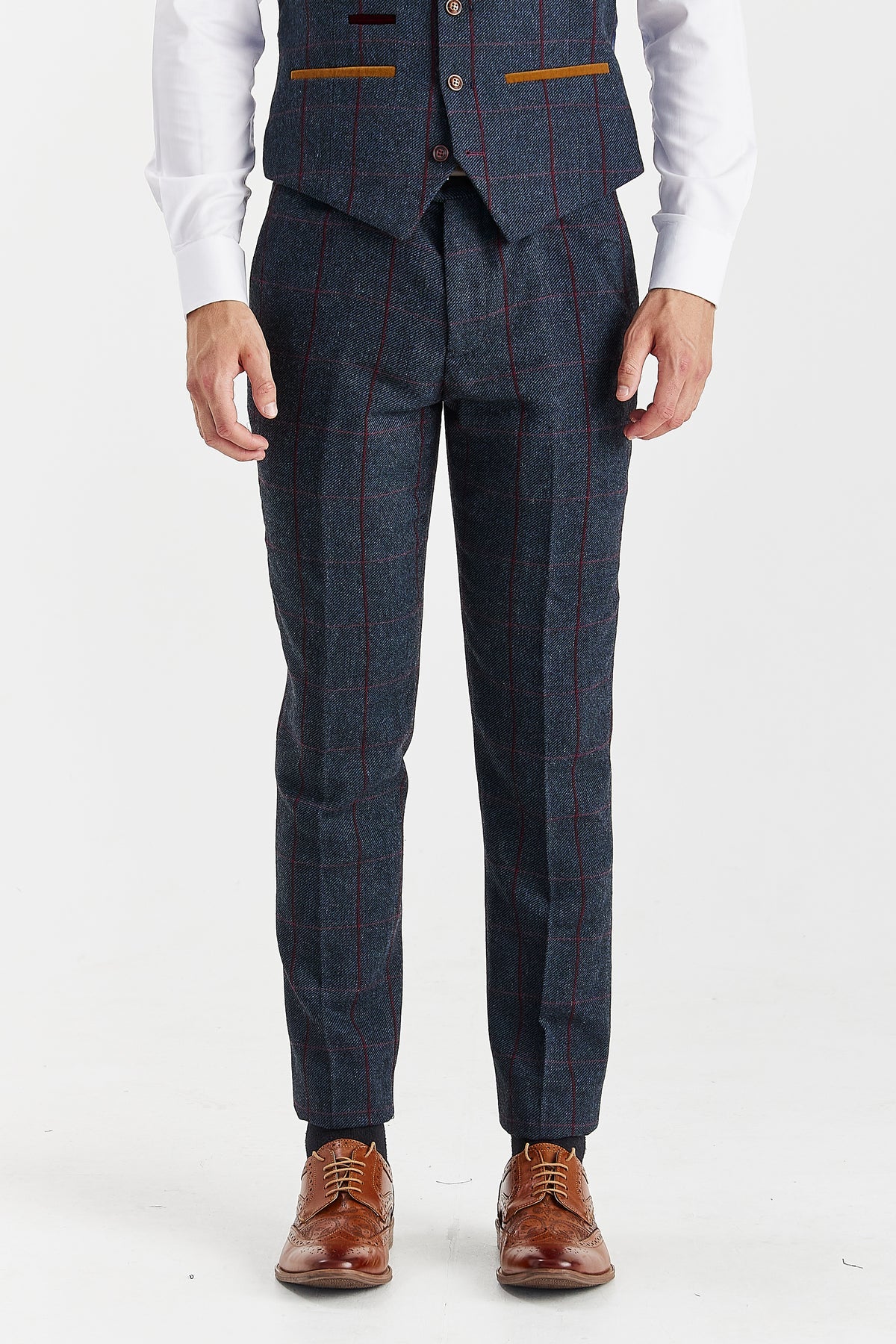 MADRID NAVY TWEED CHECK THREE PIECE SUIT