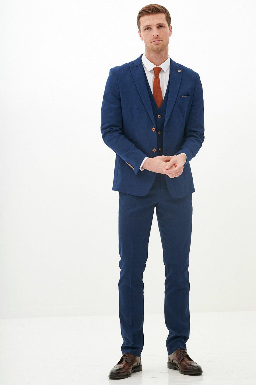 MAX - Royal Blue Three Piece Suit With Contrast Buttons