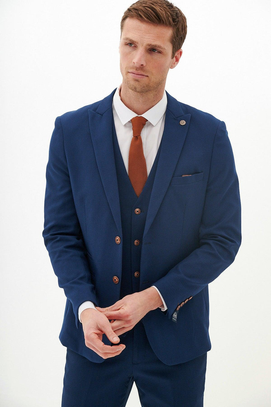 MAX - Royal Blue Three Piece Suit With Contrast Buttons