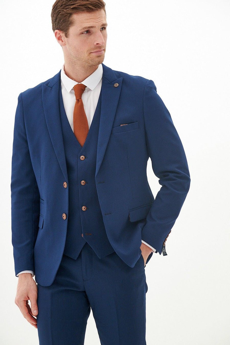 MAX - Royal Blue Three Piece Suit With Contrast Buttons