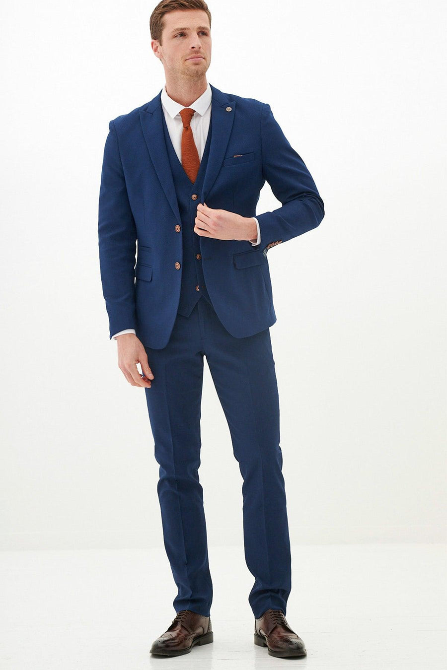 MAX - Royal Blue Three Piece Suit With Contrast Buttons