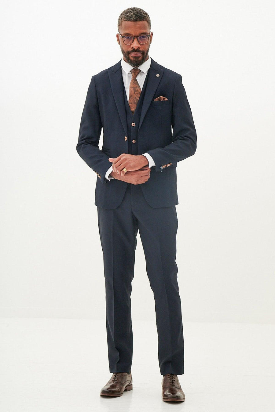 MAX - Navy Three Piece Suit With Contrast Buttons