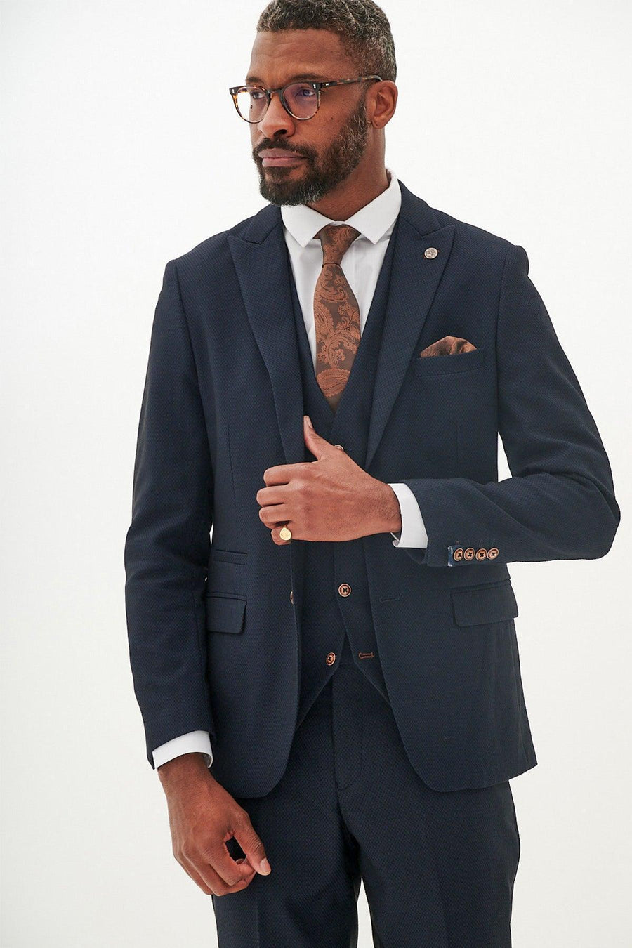 MAX - Navy Three Piece Suit With Contrast Buttons