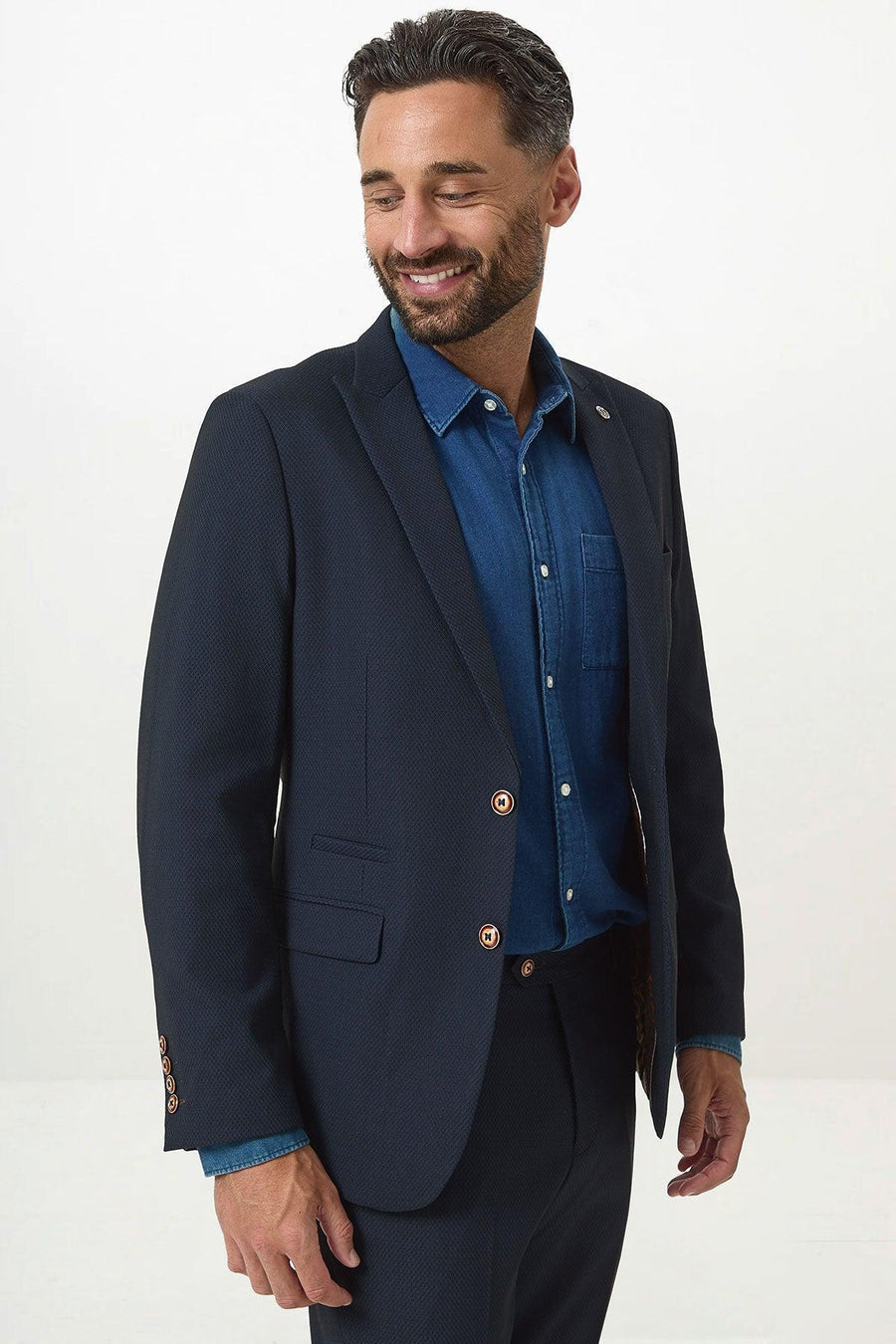 MAX - Navy Blue Blazer With Contrast Buttons