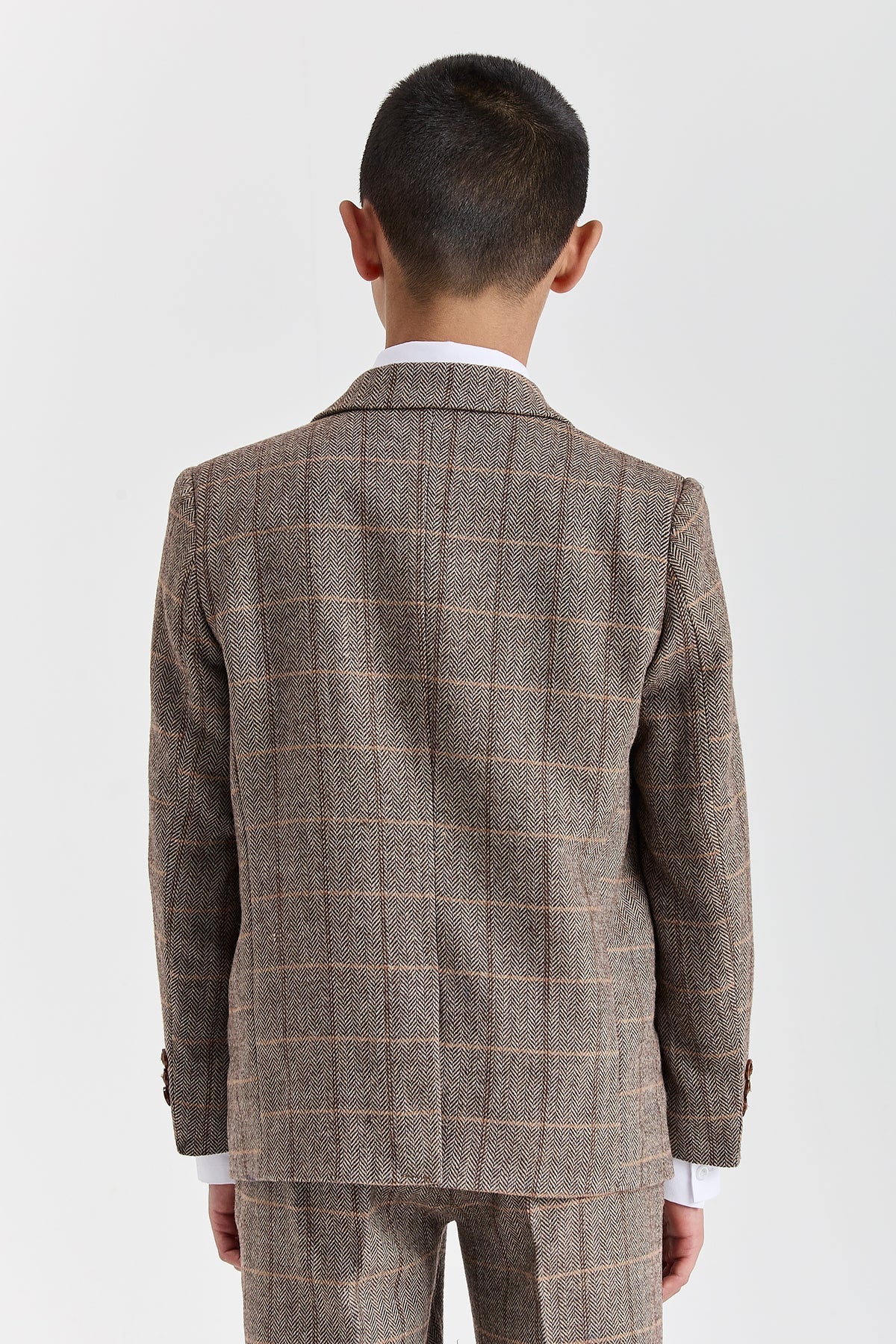 DEVICE - BOY'S HARRIS BROWN THREE PIECE SUIT