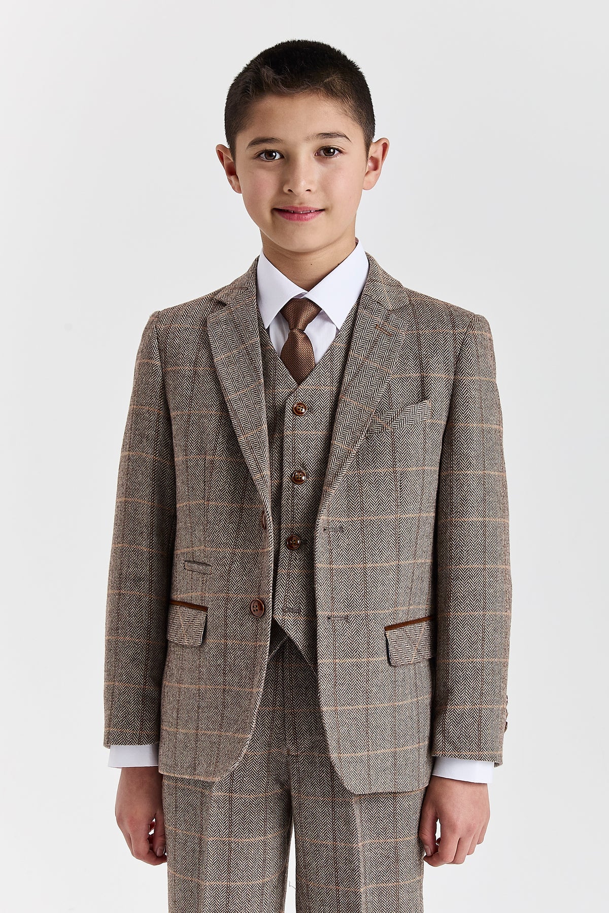 DEVICE - BOY'S HARRIS BROWN THREE PIECE SUIT