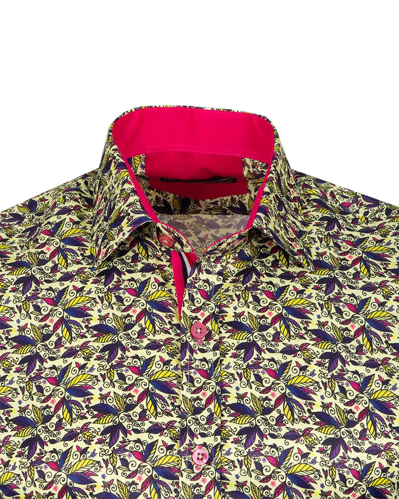 Yellow Colourful Leaf Print Shirt