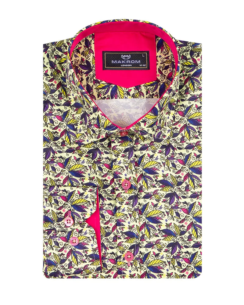 Yellow Colourful Leaf Print Shirt