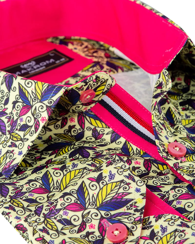 Yellow Colourful Leaf Print Shirt