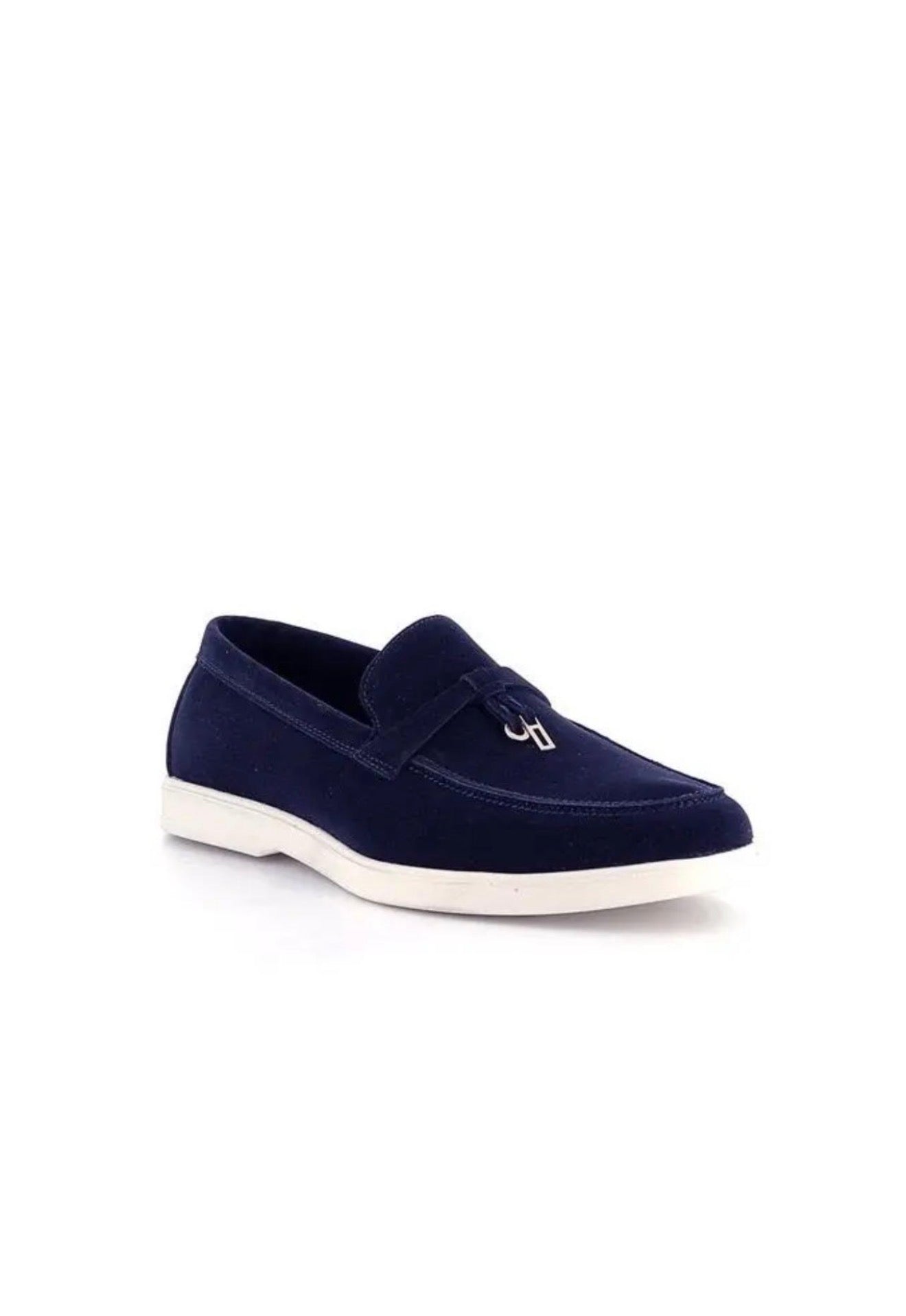 Velvet Loafers with Tassel and Metal Charm