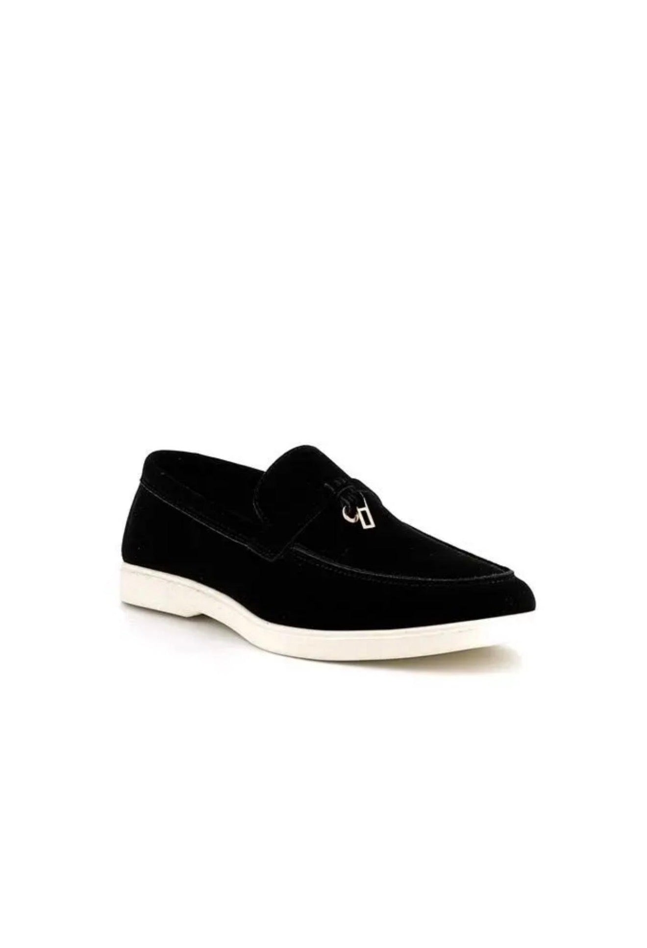 Velvet Loafers with Tassel and Metal Charm